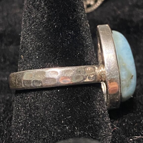 Ring Teardrop Larimar Cabochon 3.345 Carats Size 7.5 Sterling Silver Stamped 925 - Picture 4 of 11